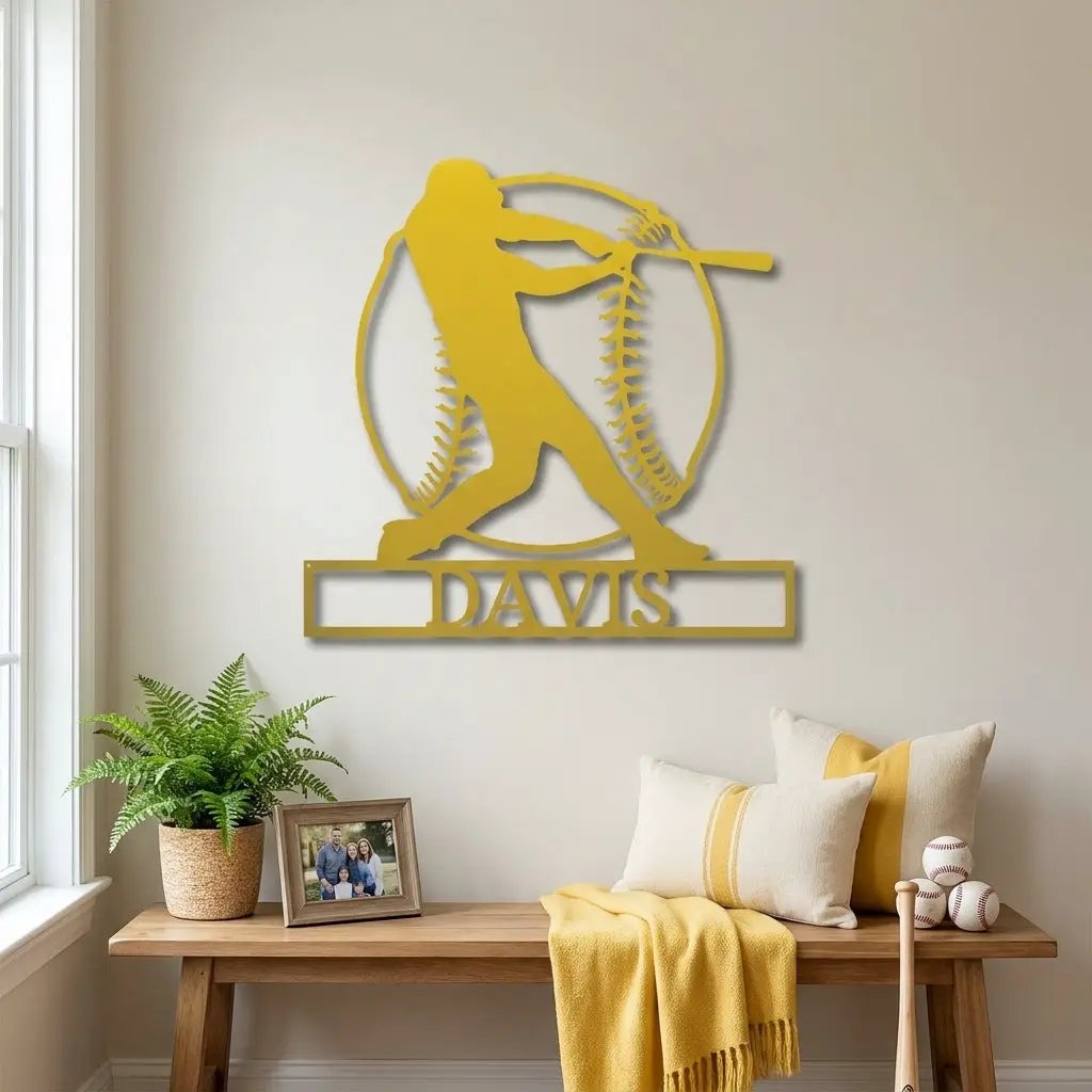 Personalized Baseball Metal Wall Art, Custom Name Baseball Player Sign, Sports Decor for Boys Room, Baseball Gift, Team Player Wall Decor