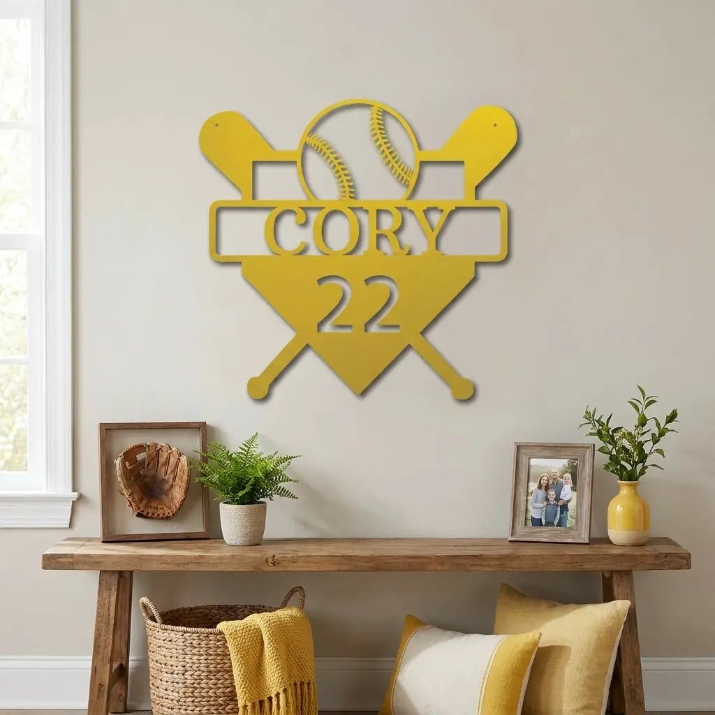 Baseball Home Plate Custom Name Metal Art Wall Sign