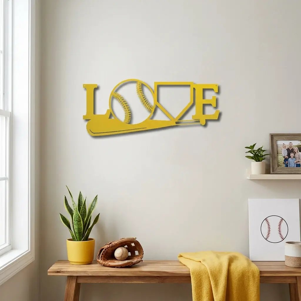 Baseball Love Metal Wall Art – Baseball Heart Sign – Sports Wall Decor – Gift for Baseball Lovers