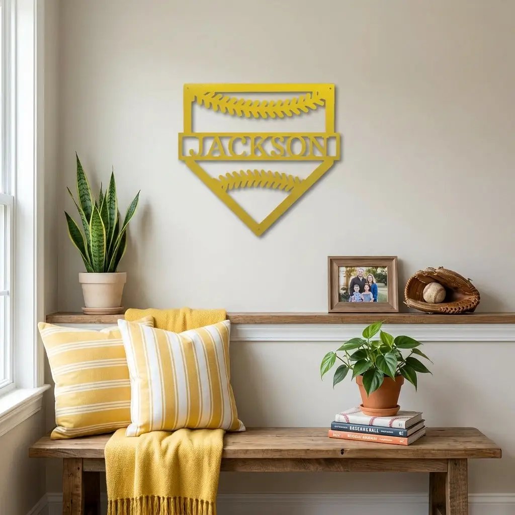 Personalized Baseball Home Plate Metal Wall Art – Custom Name Baseball Sign – Player Gift – Baseball Room Decor – Sports Wall Art