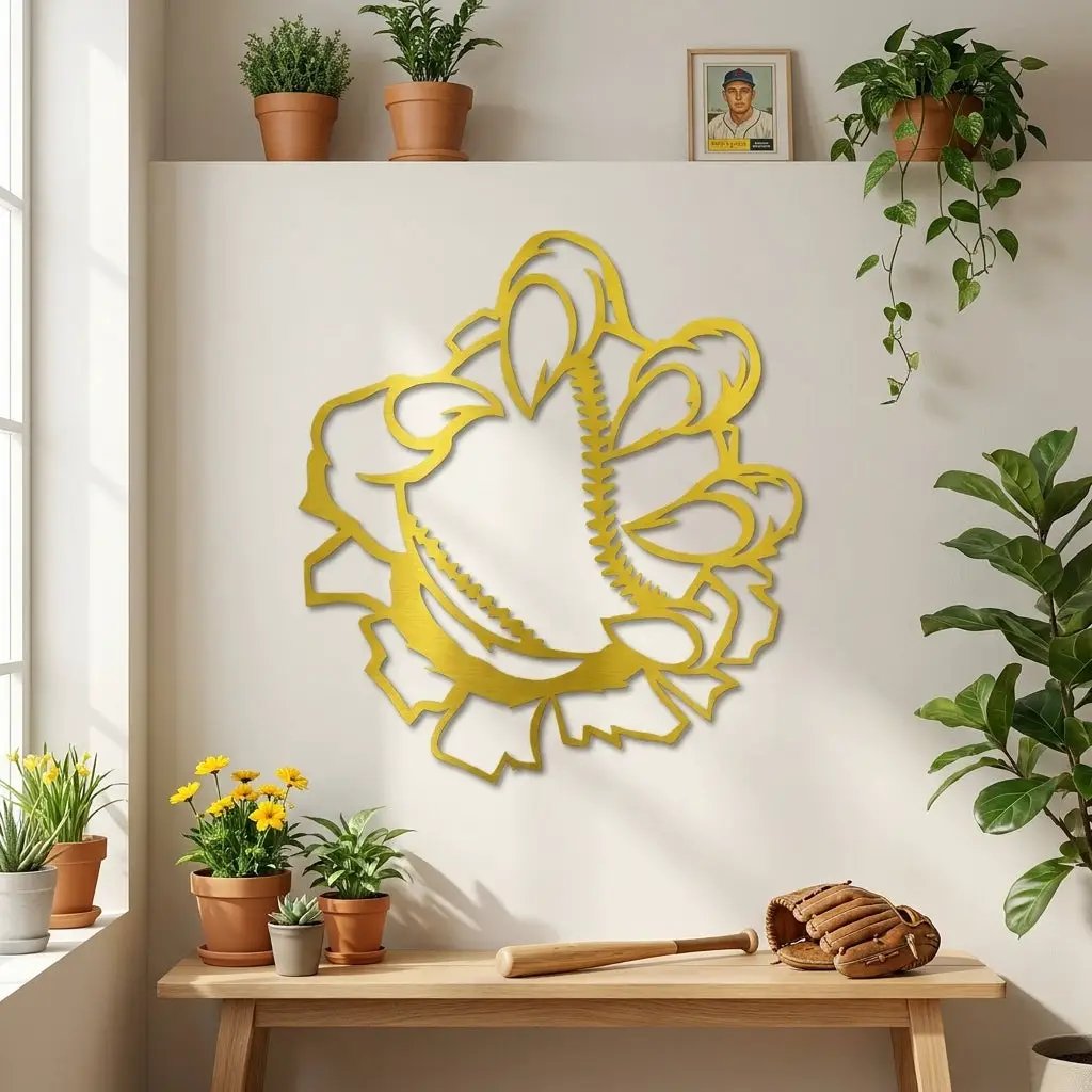 Baseball Monster Claw Metal Art Wall Sign