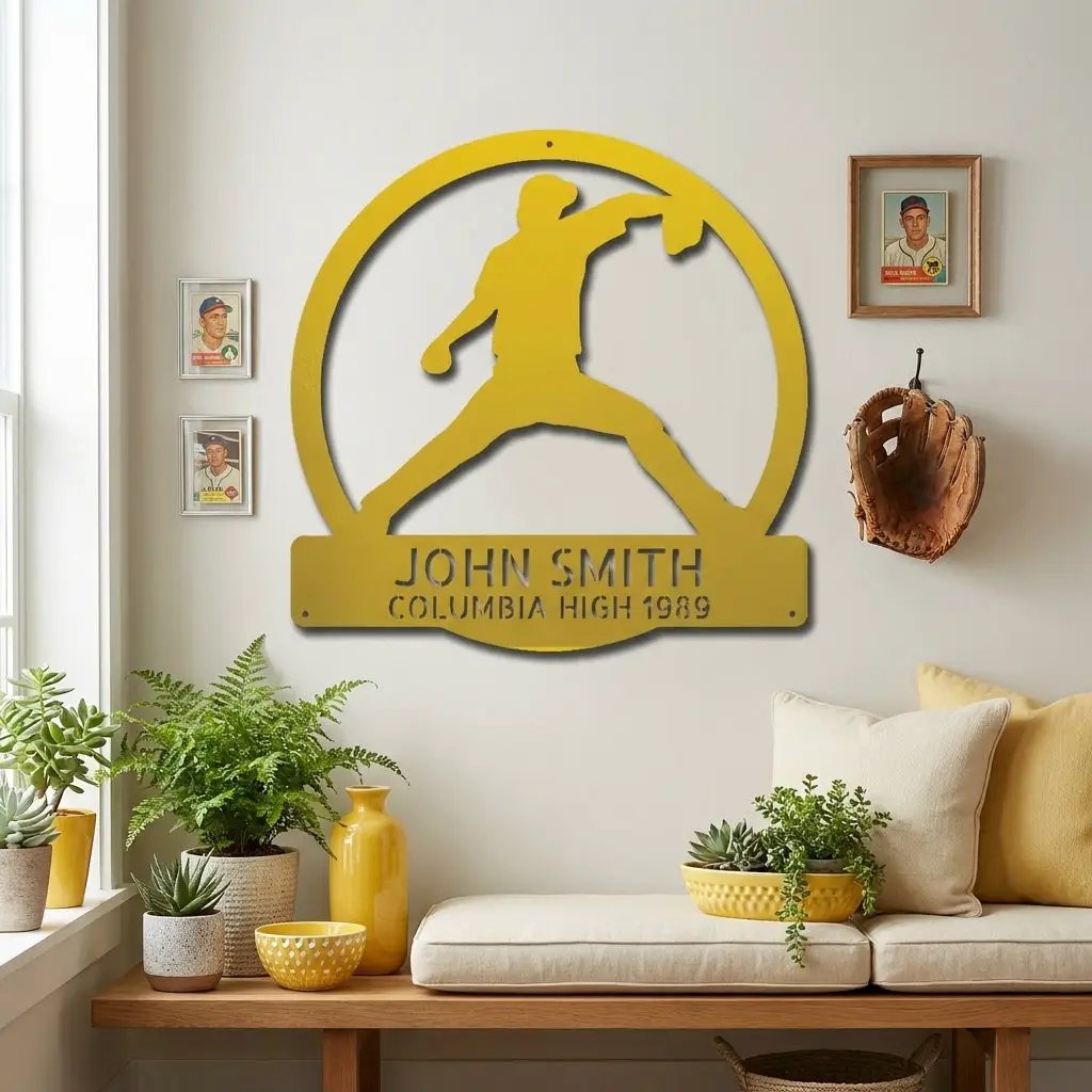 Personalized Baseball Player Metal Sign, Custom Name Baseball Wall Art, Baseball Gift for Player, Sports Decor, Coach Gift