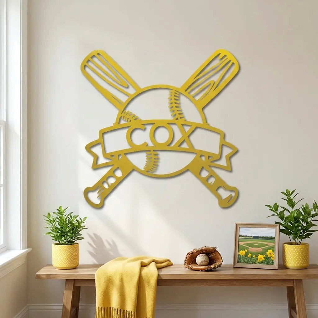 Personalized Baseball Metal Wall Art – Custom Team, Player, or Family Name Sign