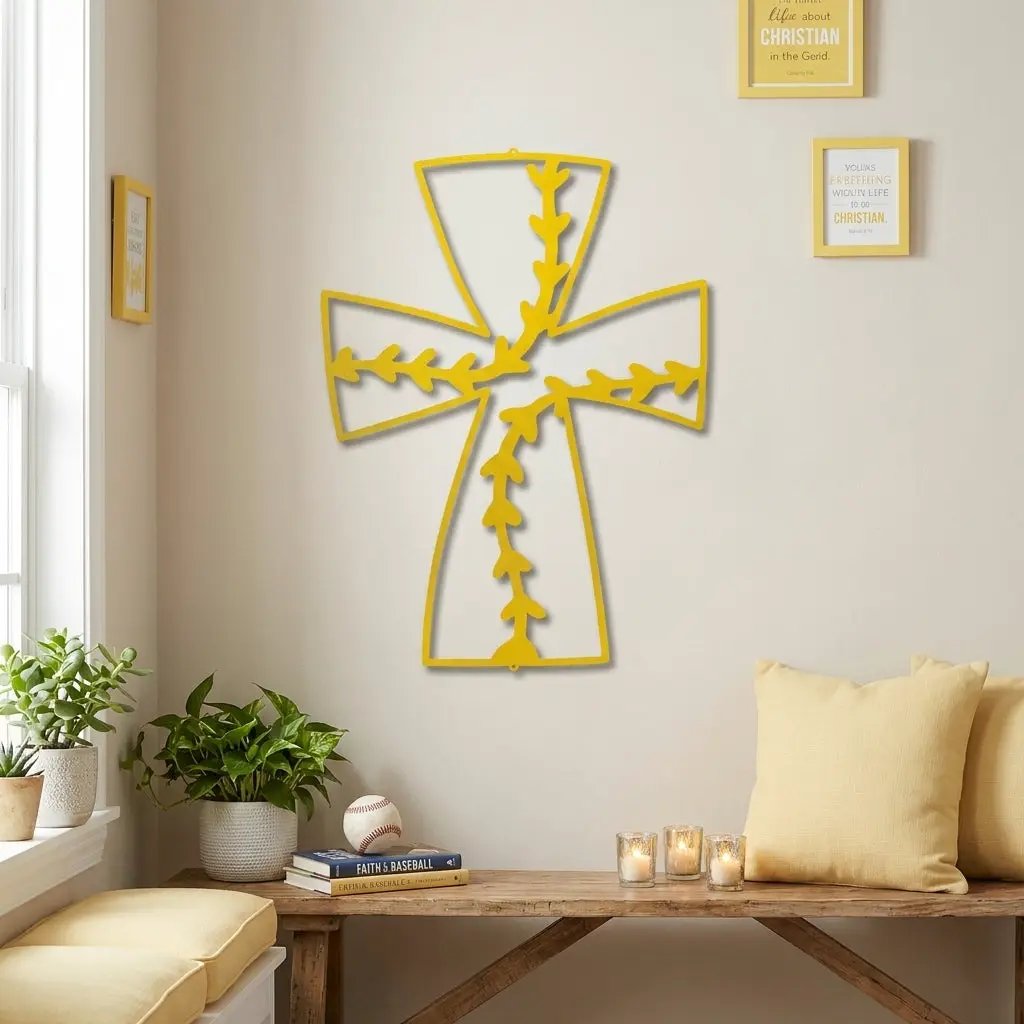 Faith Baseball Cross Metal Wall Art | Christian Baseball Decor | Baseball Stitch Cross Sign for Players & Fans