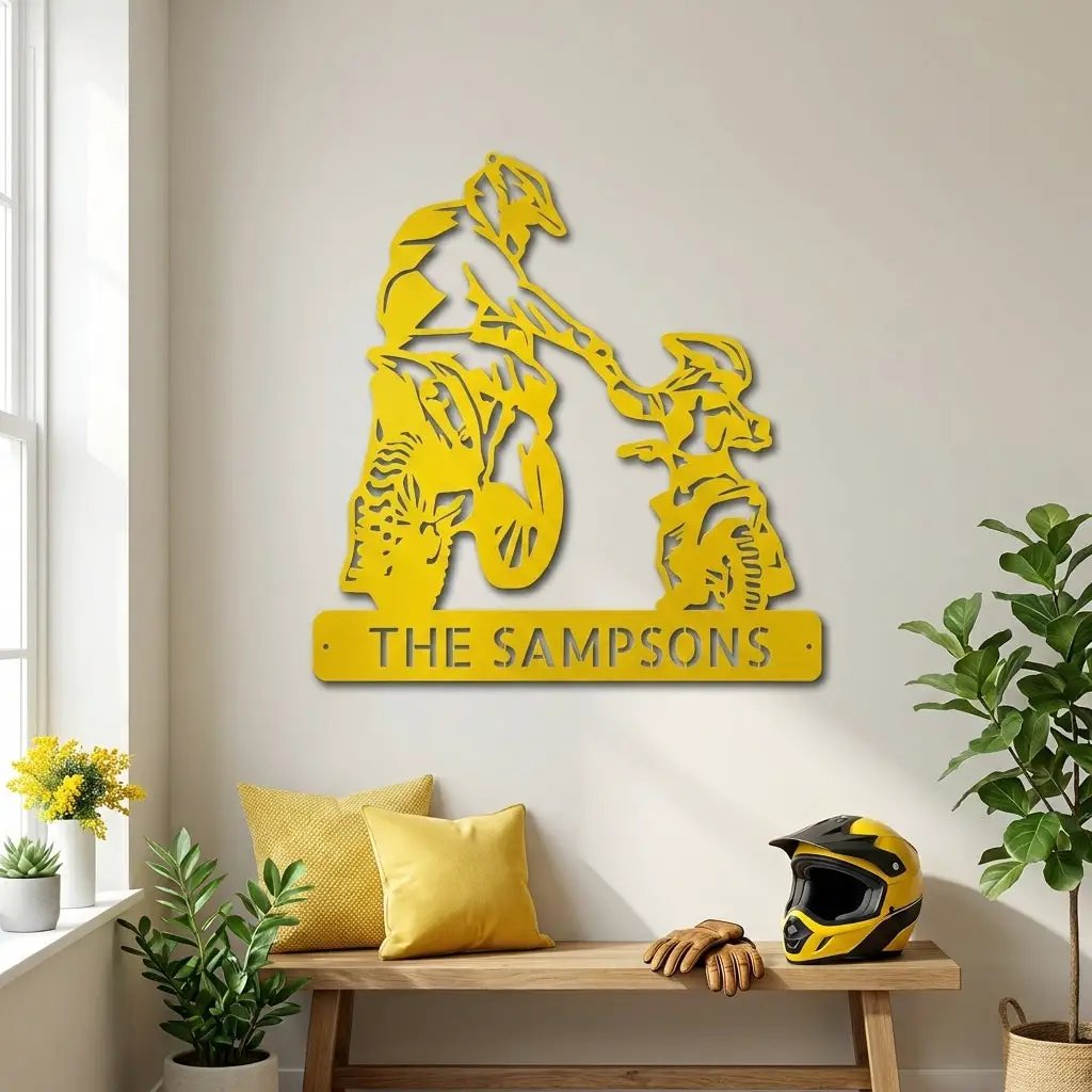 Father and Son Motocross Personalized Name Indoor Outdoor Steel Wall Sign Metal Art