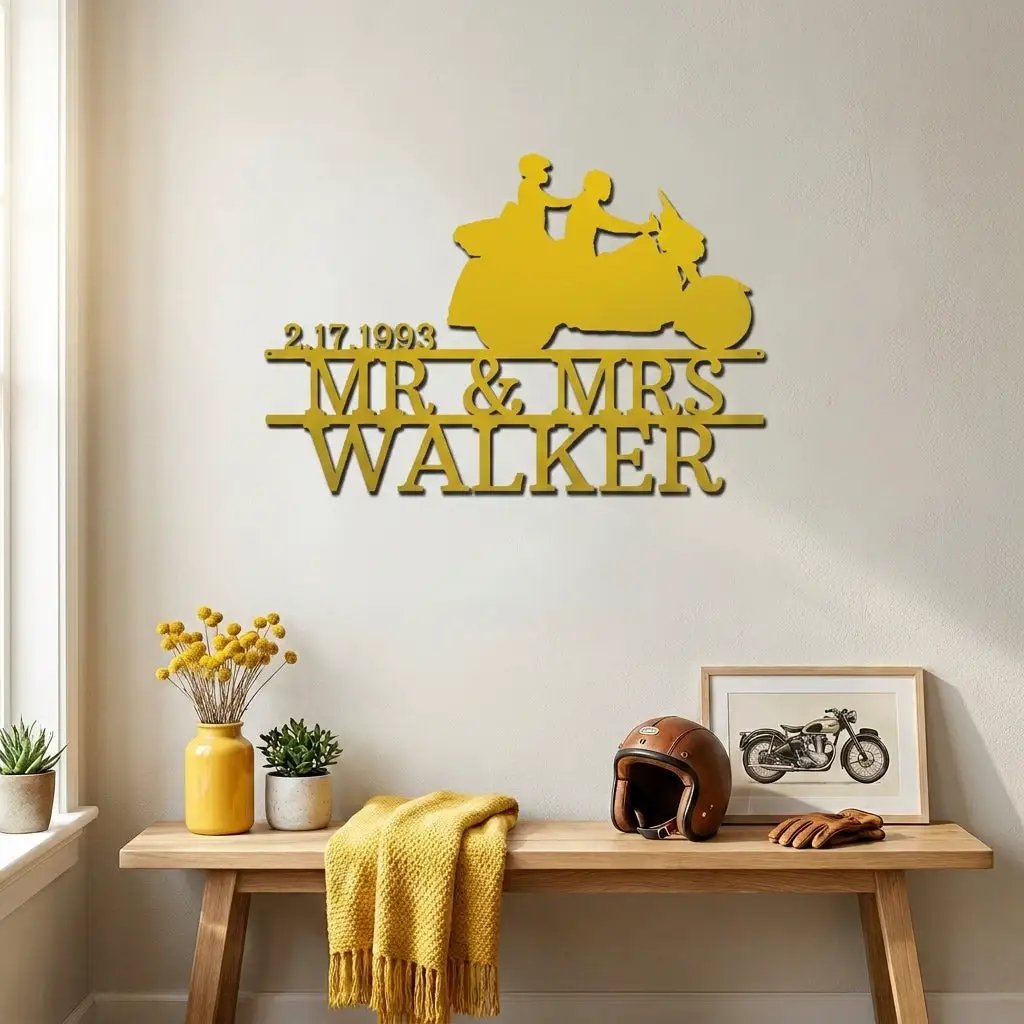 Personalized Motorcycle Couple Metal Sign Mr and Mrs Wedding Gift Custom Biker Wall Art Anniversary Gift Steel Decor
