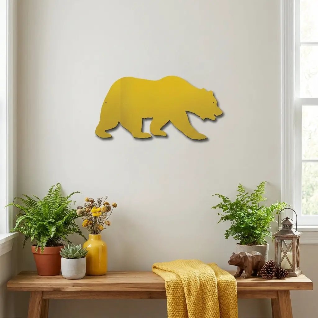 Grizzly Bear Metal Wall Art Sign – Rustic Cabin Wildlife Decor – Bear Silhouette Steel Wall Art – Outdoor Lodge Mountain Home Decor