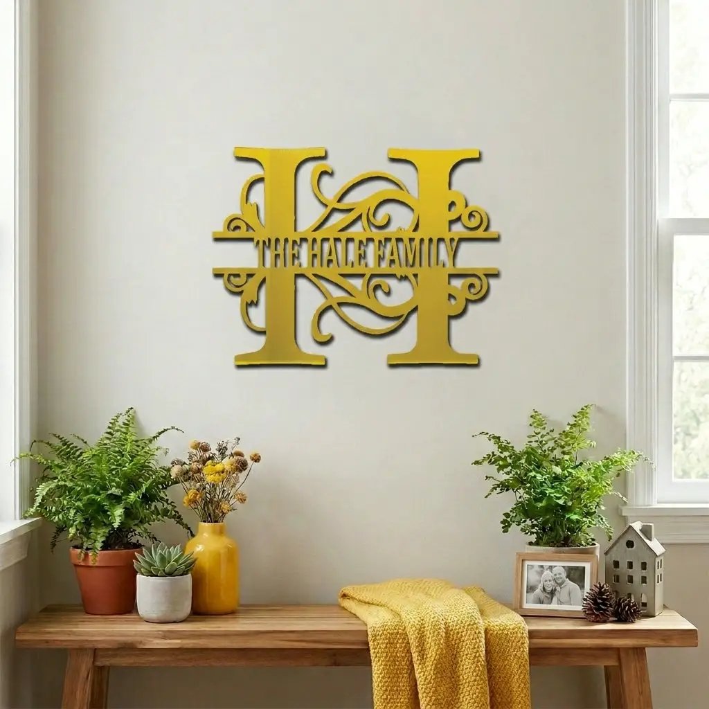 Split Letter Monogram Custom Name Indoor Outdoor Steel Wall Sign
