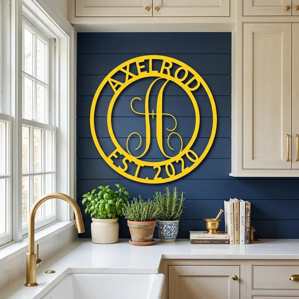 Personalized Monogram Metal Wall Art | Custom Family Name & Established Date Sign | Last Name Metal Wall Decor | Made in USA