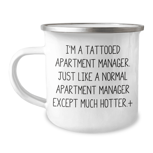 Funny Apartment Manager Gifts for Her - 'I'm A Tattooed Apartment Manager' Camping Mug, Mother's Day Unique Gifts from Friends or Family