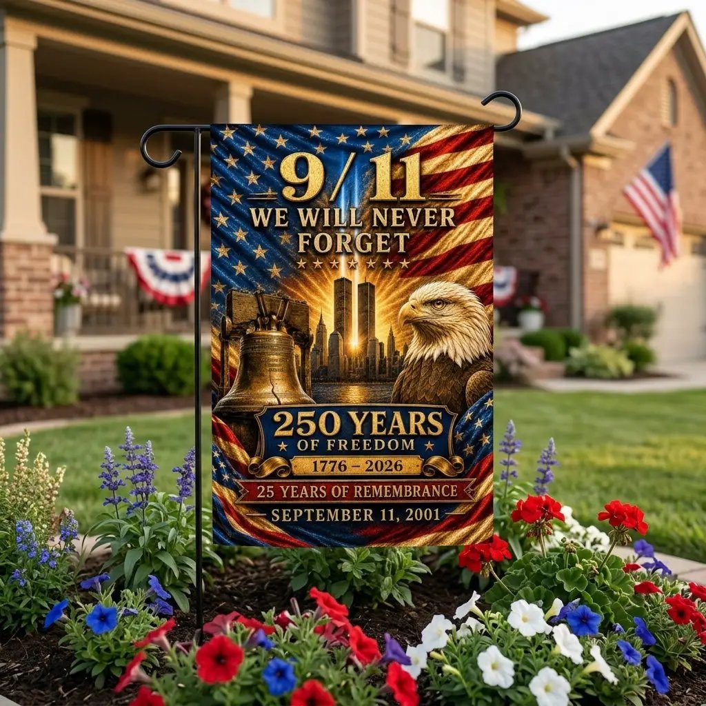 Never Forget 9/11 Double-sided Garden Flag, 250 Years of Freedom, 25 Years of Remembrance, September 11 Memorial, Patriotic Yard Decor