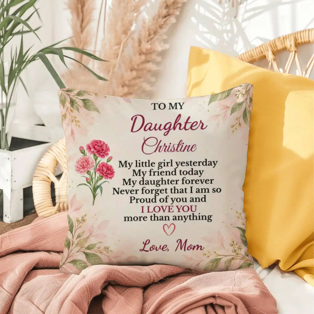 Daughter Personalized Birth Flower Pillow, Custom Name Gift from Mom, Sentimental Daughter Throw Pillow, Birthday Gift for Adult Daughter