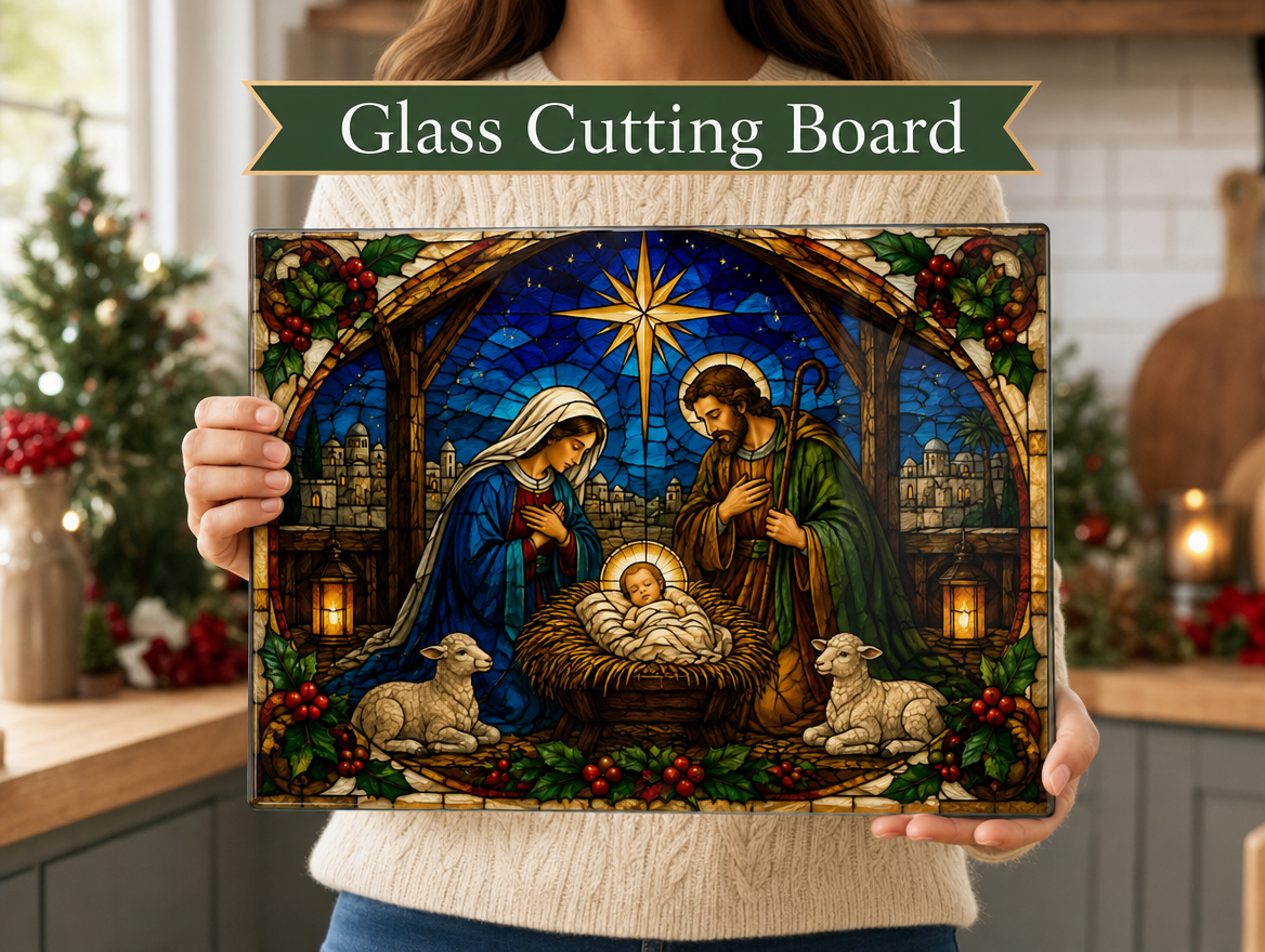 Christian Christmas Glass Cutting Board, Faith Filled Christmas Decor, Religious Christmas Gift, Choose From 10 Designs