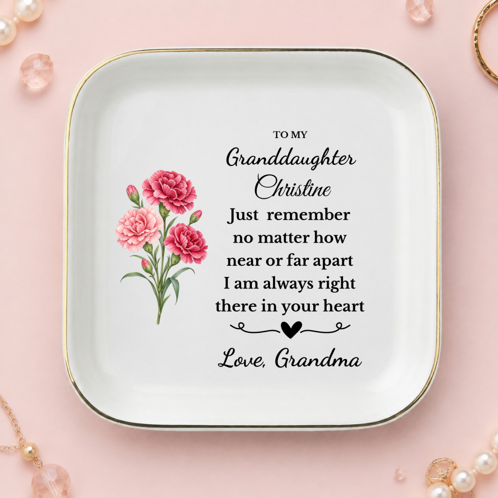 Personalized Daughter/Granddaughter Jewelry Dish, Birth Flower Ring Dish, Birthday, Graduation, Christmas, Custom Name Trinket Tray