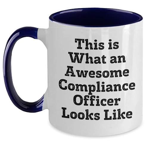 Compliance Officer Gifts for Men, Awesome Compliance Officer Quote Two Tone Coffee Mug, Black, White, Red, Pink, and Navy Color Options (150-200 characters)