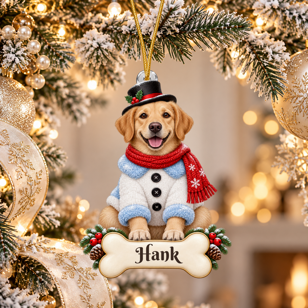 Custom Dog Christmas Ornament from Photo, Personalized Pet Snowman Acrylic Ornament, Dog Portrait Gift, Custom Name Cutout Keepsake