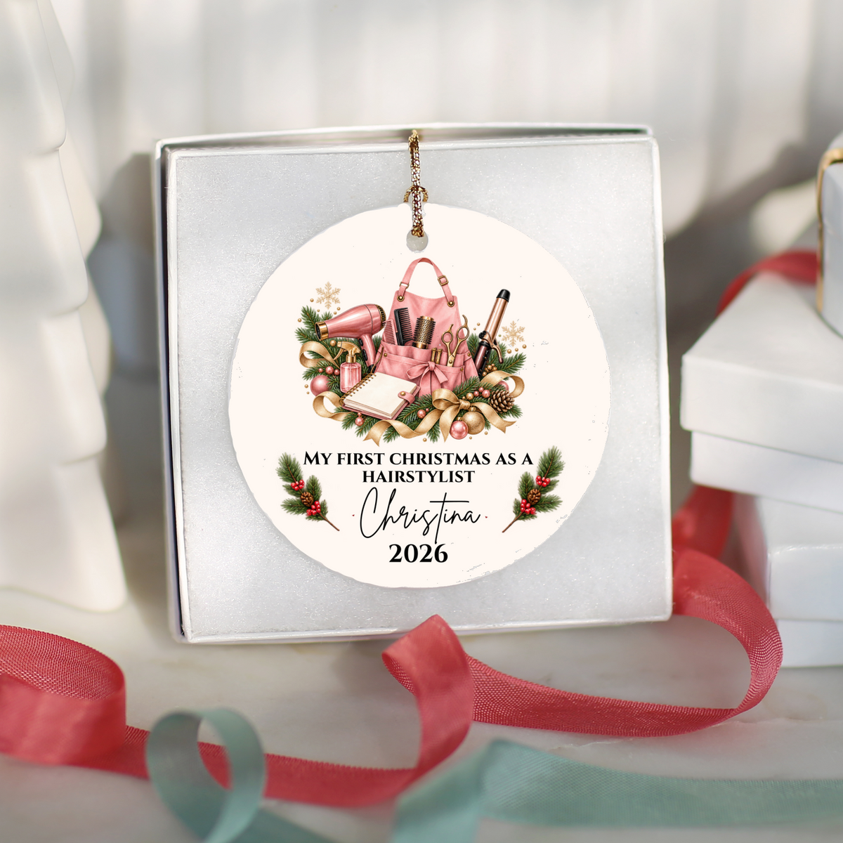 Personalized Hairstylist, Barber Christmas Ornament, First Christmas as a Hairdresser, Custom Hair Stylist Gift, Cosmetologist Graduation Keepsake