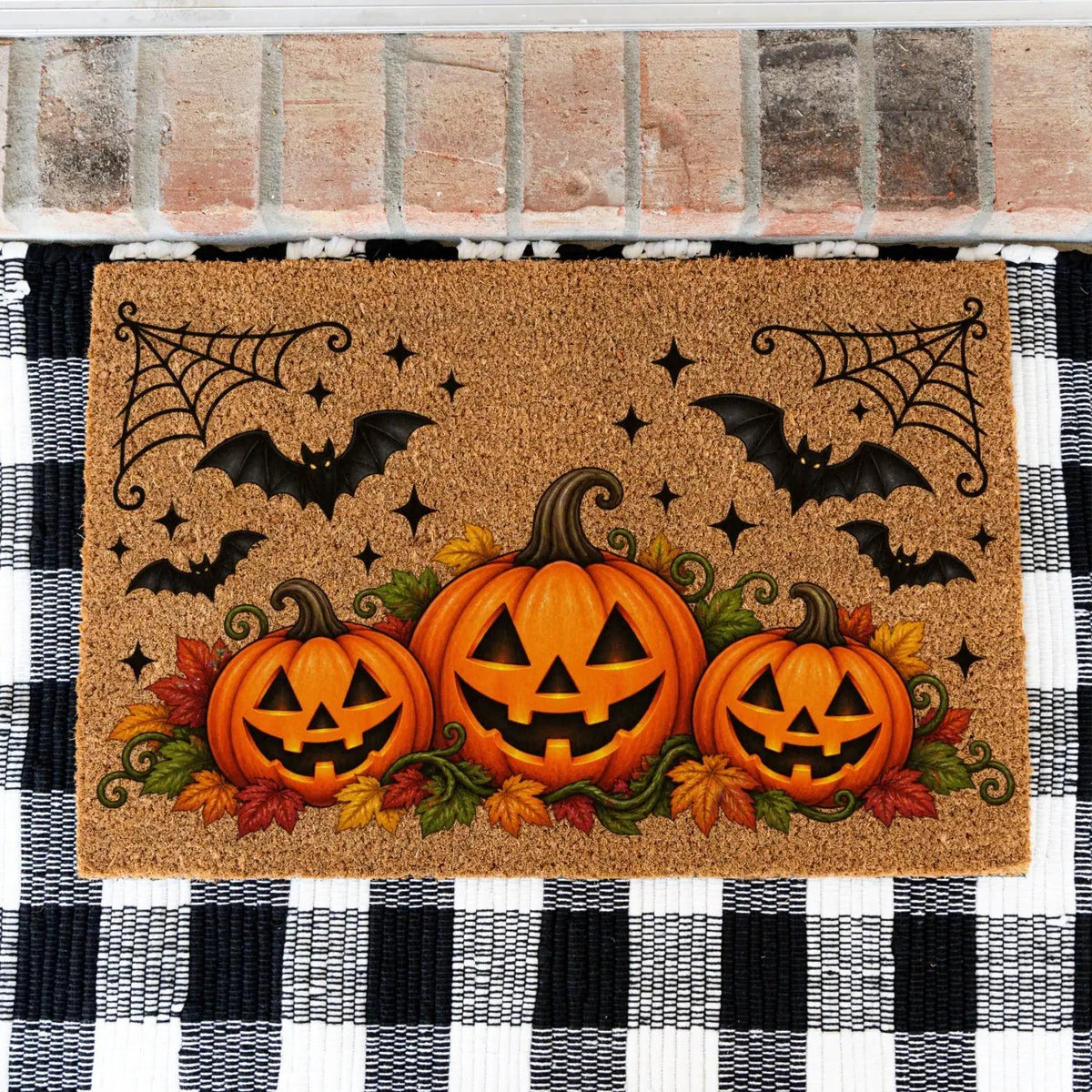 Halloween Pumpkin Doormat, Jack O Lantern Coir Welcome Mat, Fall Front Porch Decor, Spooky Bat Door Mat, Autumn Halloween Entryway