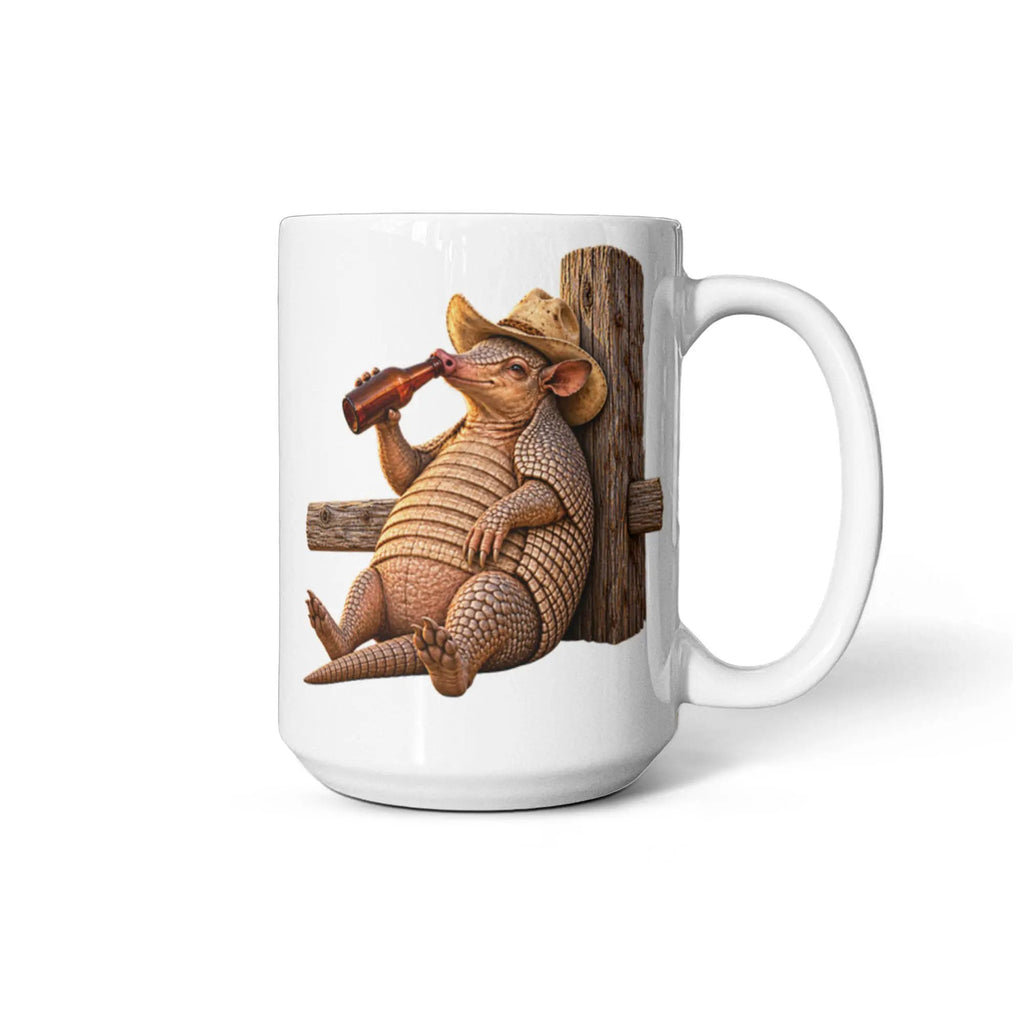 Funny Armadillo Coffee Mug, Texas Cowboy Mug, Beer Drinking Armadillo Gift, Western Coffee Cup, Funny Texas Gift for Him