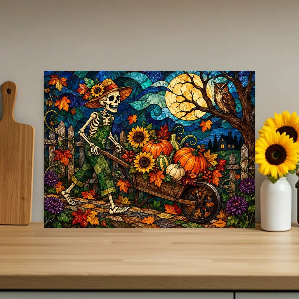 Halloween Personalized Glass Cutting Board, Spooky Pumpkin Farmhouse Kitchen Decor