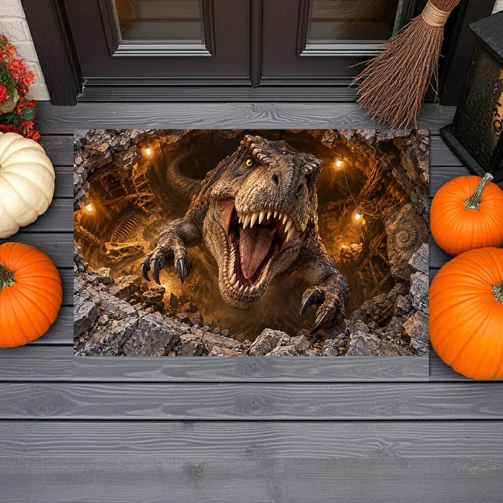 T-Rex 3D Illusion Doormat, Dinosaur Optical Illusion Door Mat, T Rex Welcome Mat, Jurassic Dinosaur Decor, Funny Dinosaur Gift