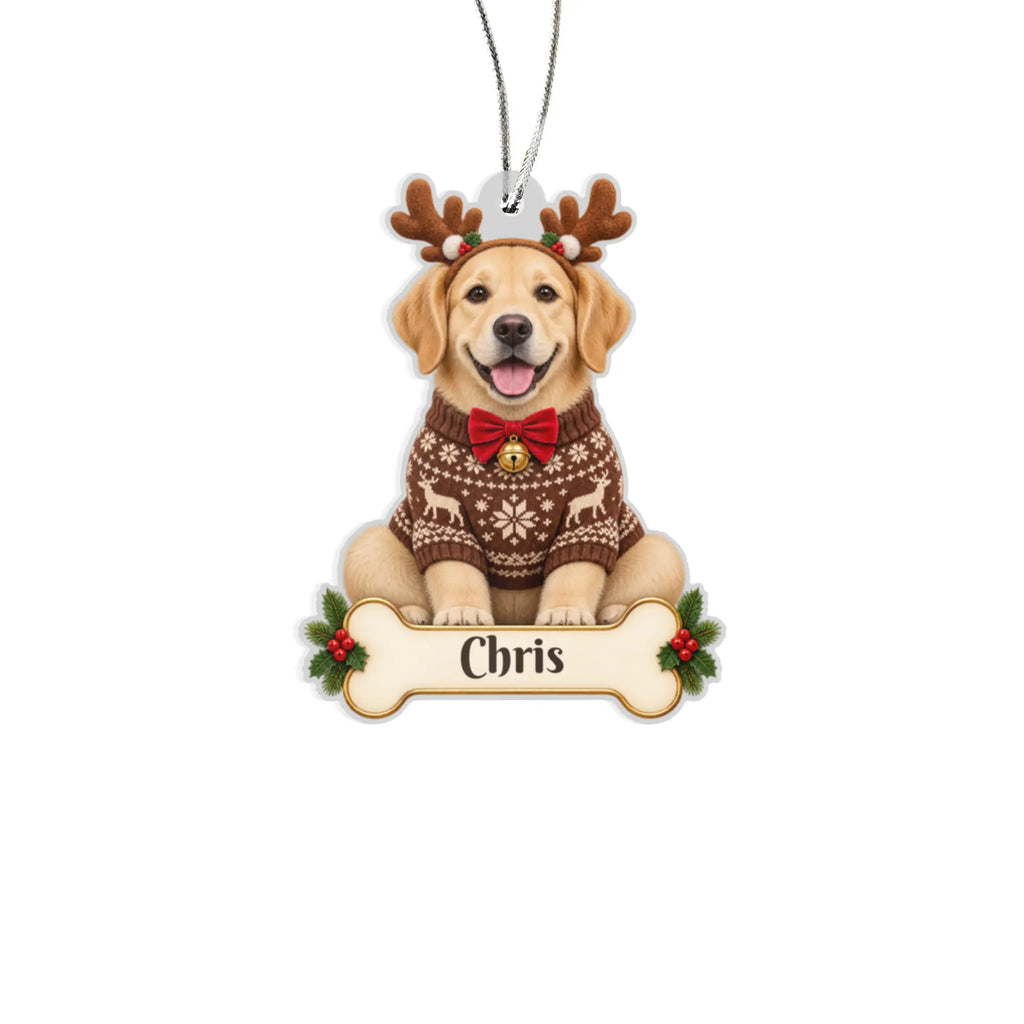 Personalized Reindeer Dog Christmas Ornament from Photo, Custom Pet Portrait Acrylic Cutout, Dog with Antlers Holiday Gift, Dog Lover Keepsake