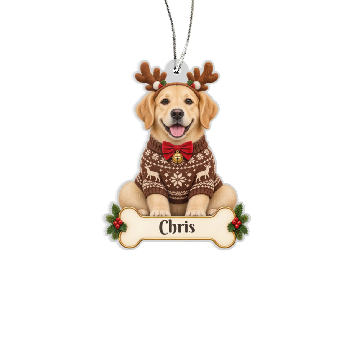 Personalized Reindeer Dog Christmas Ornament from Photo, Custom Pet Portrait Acrylic Cutout, Dog with Antlers Holiday Gift, Dog Lover Keepsake