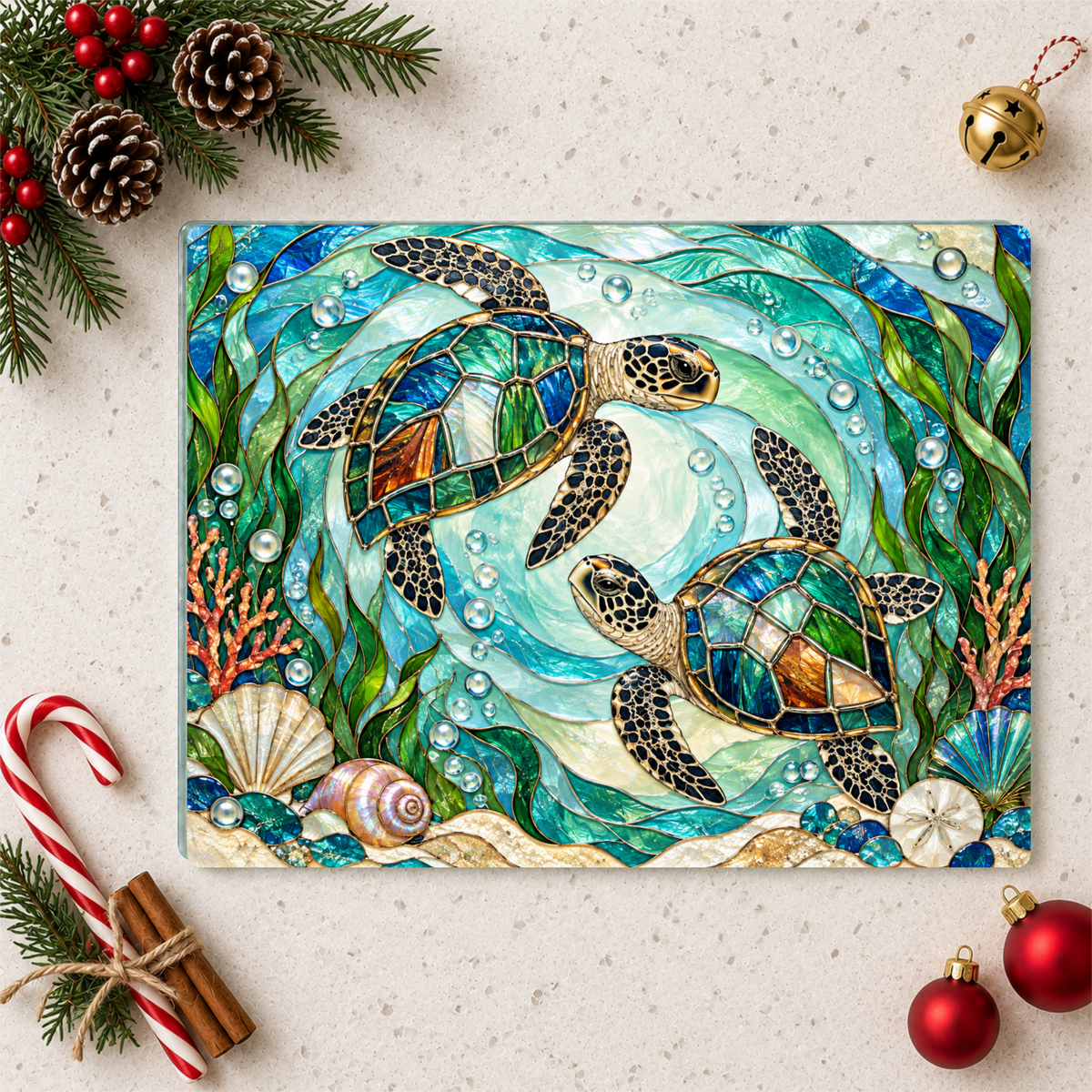 Sea Turtle Glass Cutting Board, Ocean Kitchen Decor, Coastal Serving Board, Marine Life Gift, Sea Lover Kitchen Accessory, Beach House