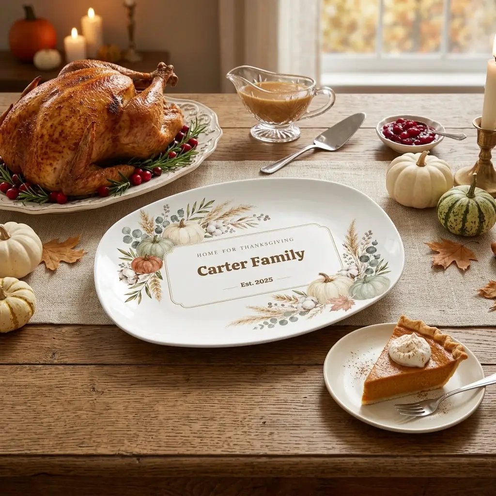 Personalized Thanksgiving Platter, Custom Family Name Serving Tray, Fall Pumpkin Platter, Thanksgiving Hostess Gift, Family Keepsake