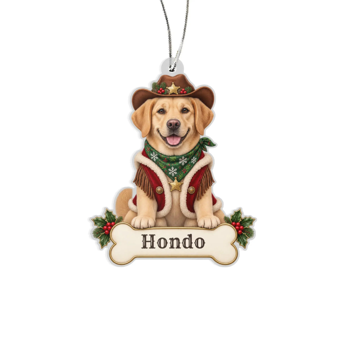 Personalized Cowboy Dog Christmas Ornament from Photo, Custom Pet Portrait Acrylic Cutout, Western Christmas Decor, Dog Lover Gift