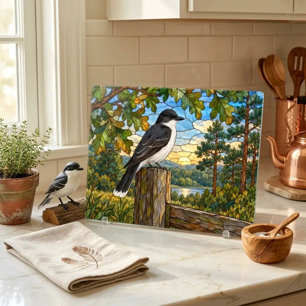 Eastern Kingbird Glass Cutting Board, Backyard Bird Kitchen Decor, Birdwatcher Gift, Songbird Serving Board, Nature Lover Gift
