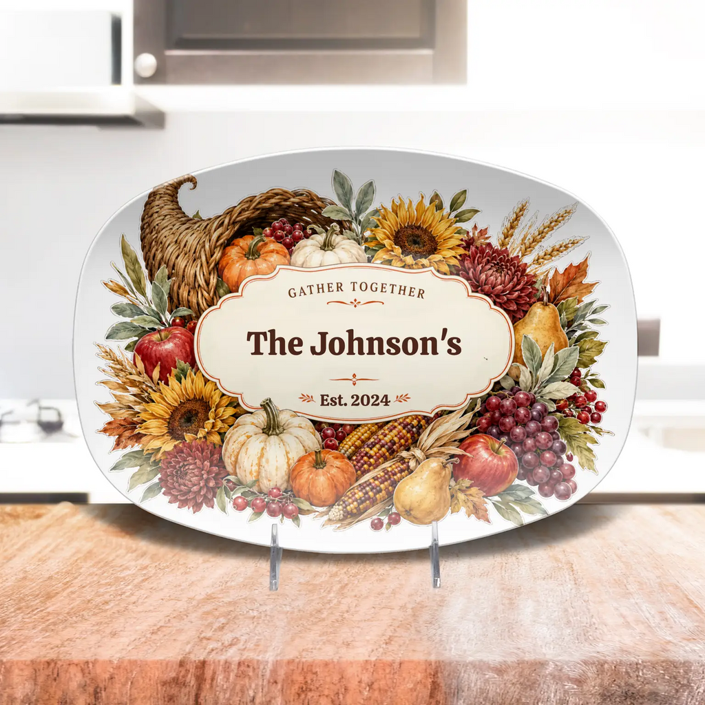 Personalized Fall Platter, Custom Family Name Serving Platter, Harvest Thanksgiving Tray, Autumn Hostess Gift, Housewarming Gift