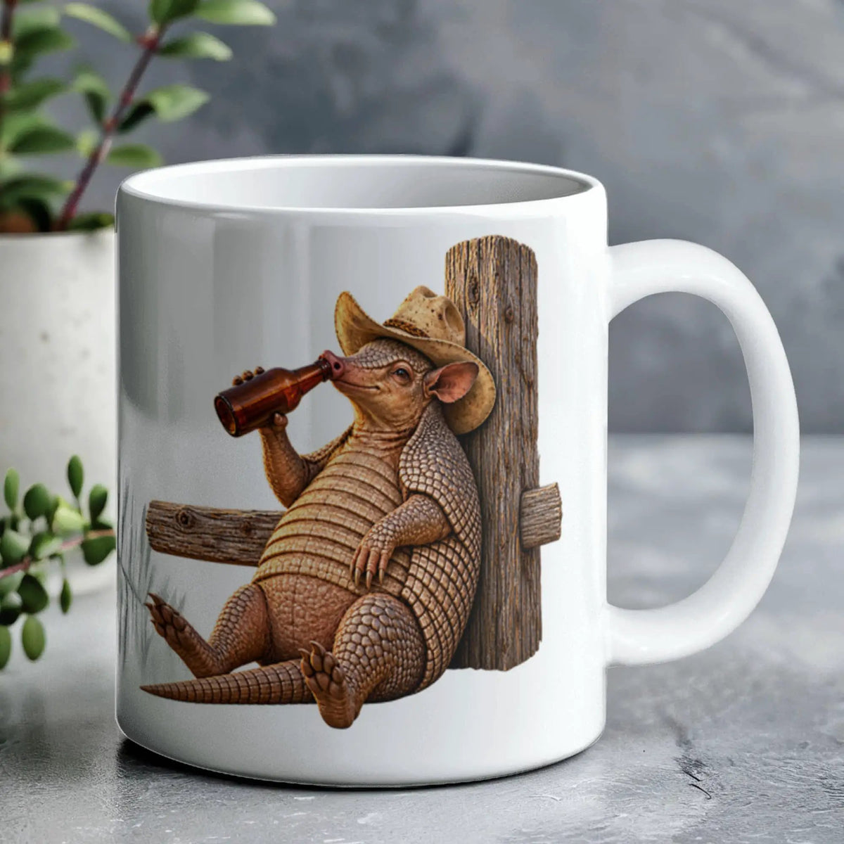 Funny Armadillo Coffee Mug, Texas Cowboy Mug, Beer Drinking Armadillo Gift, Western Coffee Cup, Funny Texas Gift for Him