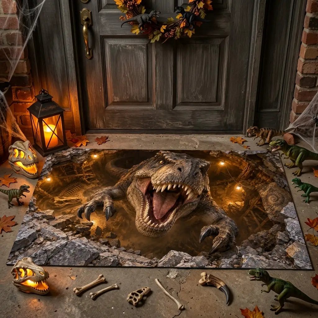 T-Rex 3D Illusion Doormat, Dinosaur Optical Illusion Door Mat, T Rex Welcome Mat, Jurassic Dinosaur Decor, Funny Dinosaur Gift