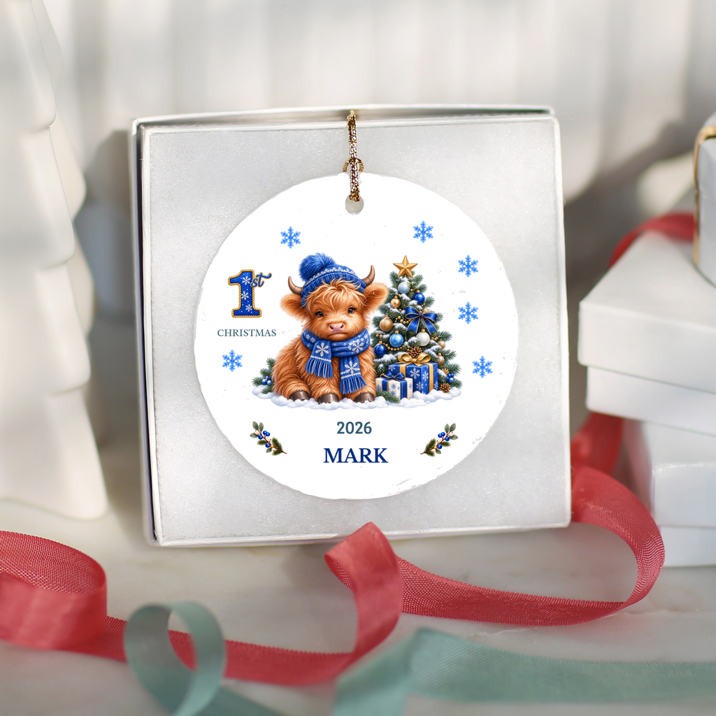 Personalized Christmas Ornament – 1st Christmas 2026 Custom Name Keepsake, 3 Inch Ceramic Holiday Decor
