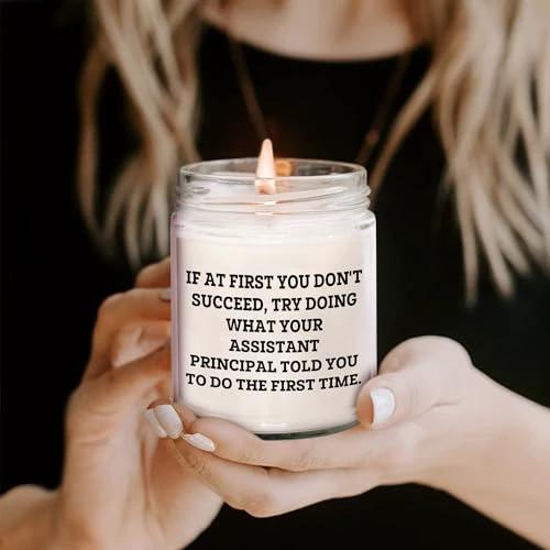 Gifts from Assistant Principals for The Win: Inspirational Funny Teacher Gifts for Christmas, Vanilla Soy Candle for Assistant Principals, 9oz Soy Wax Candle with Funny Quote