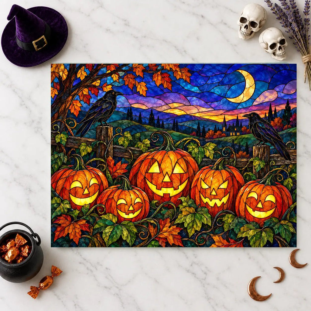 Halloween Black Witch Cat Personalized Glass Cutting Board, Spooky Pumpkin Kitchen Decor