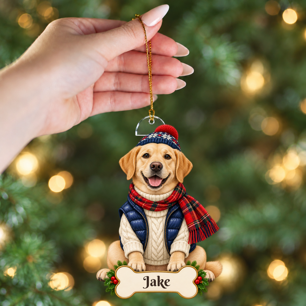 Personalized Alpine Skier Dog Christmas Ornament from Photo, Custom Pet Portrait Acrylic Cutout, Winter Sweater Dog Ornament, Dog Lover Gift