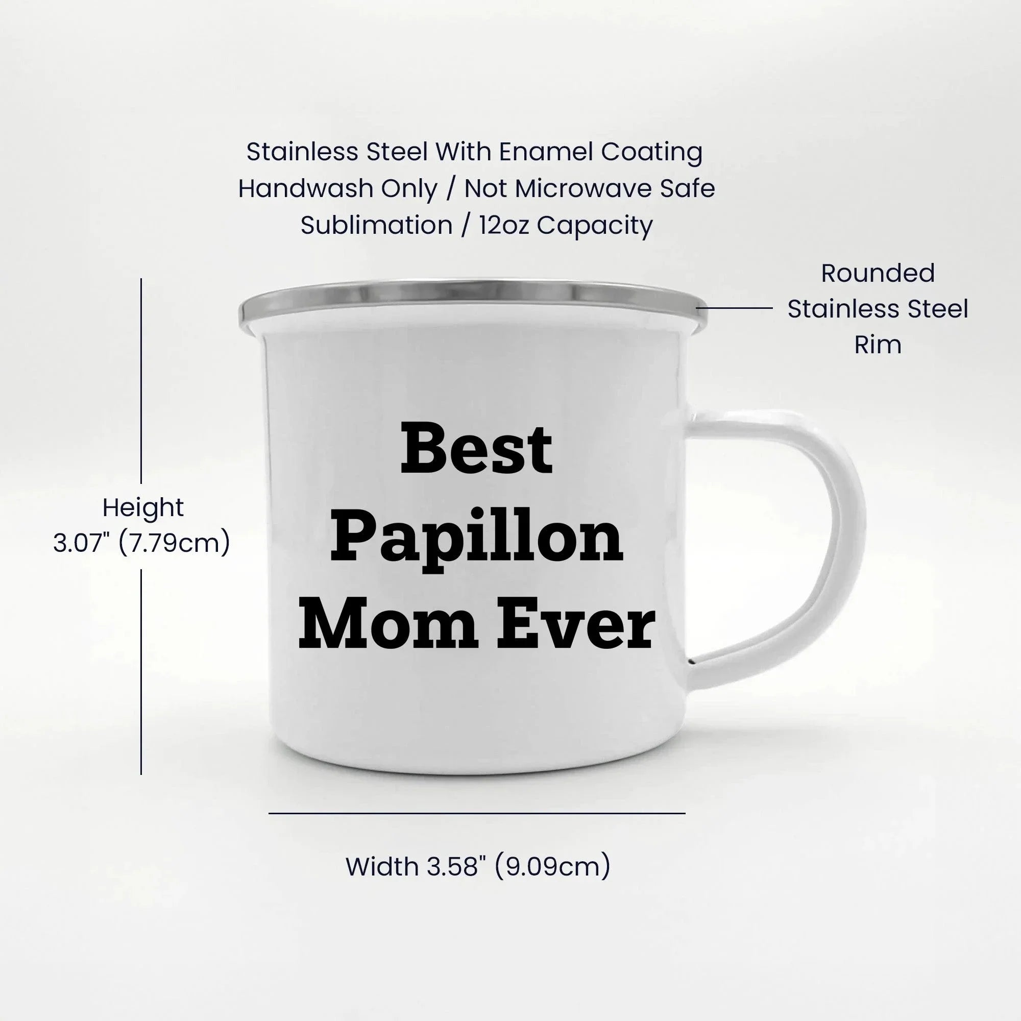 Papillon Dog Lover Gifts from Best Mom Ever - Valentine's Unique Camping Mug for Papillon Dog Owners, Funny Quote, 12 oz Stainless Steel with Enamel Finish