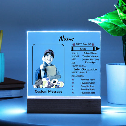First Day of School Stats and Photo Upload Personalized Keepsake Acrylic Plaque - Mallard Moon Gift Shop