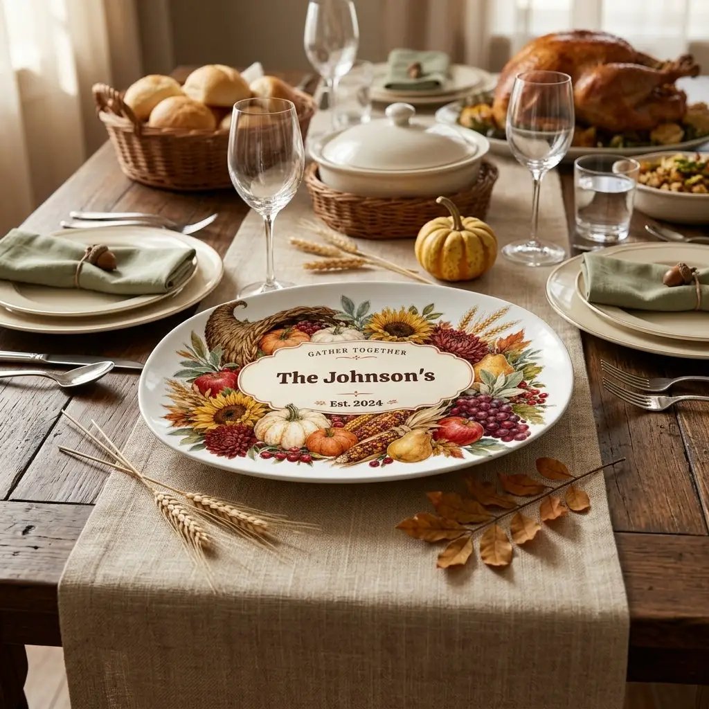 Personalized Fall Platter, Custom Family Name Serving Platter, Harvest Thanksgiving Tray, Autumn Hostess Gift, Housewarming Gift