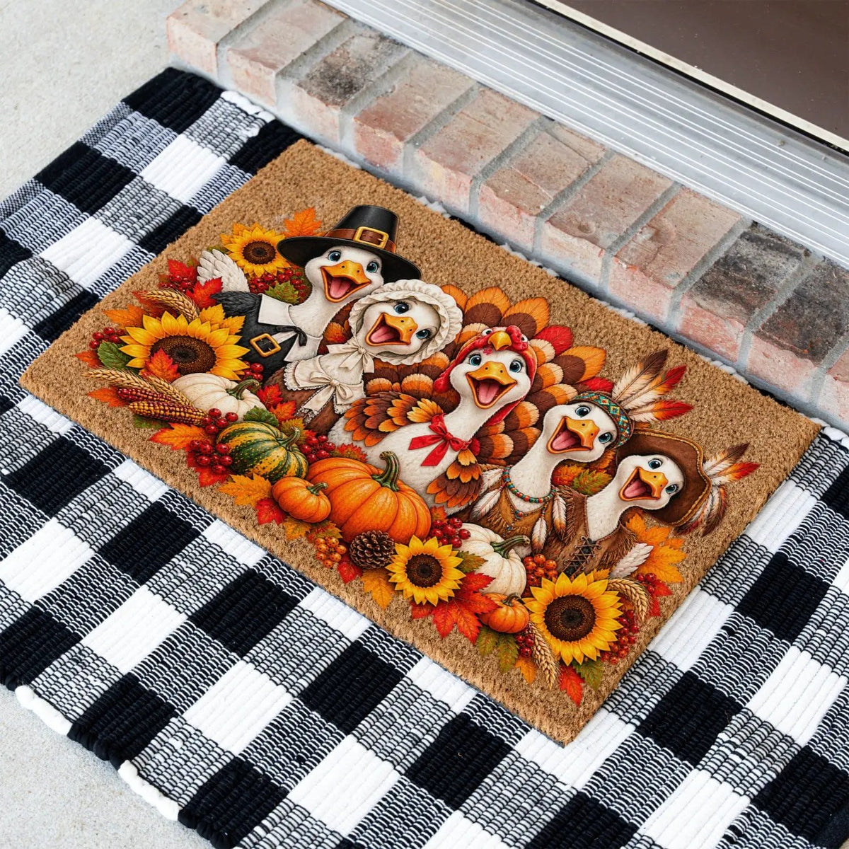 Thanksgiving Goose Doormat, Pilgrim Geese Welcome Mat, Funny Thanksgiving Porch Decor, Fall Coir Doormat, Harvest Front Door Mat