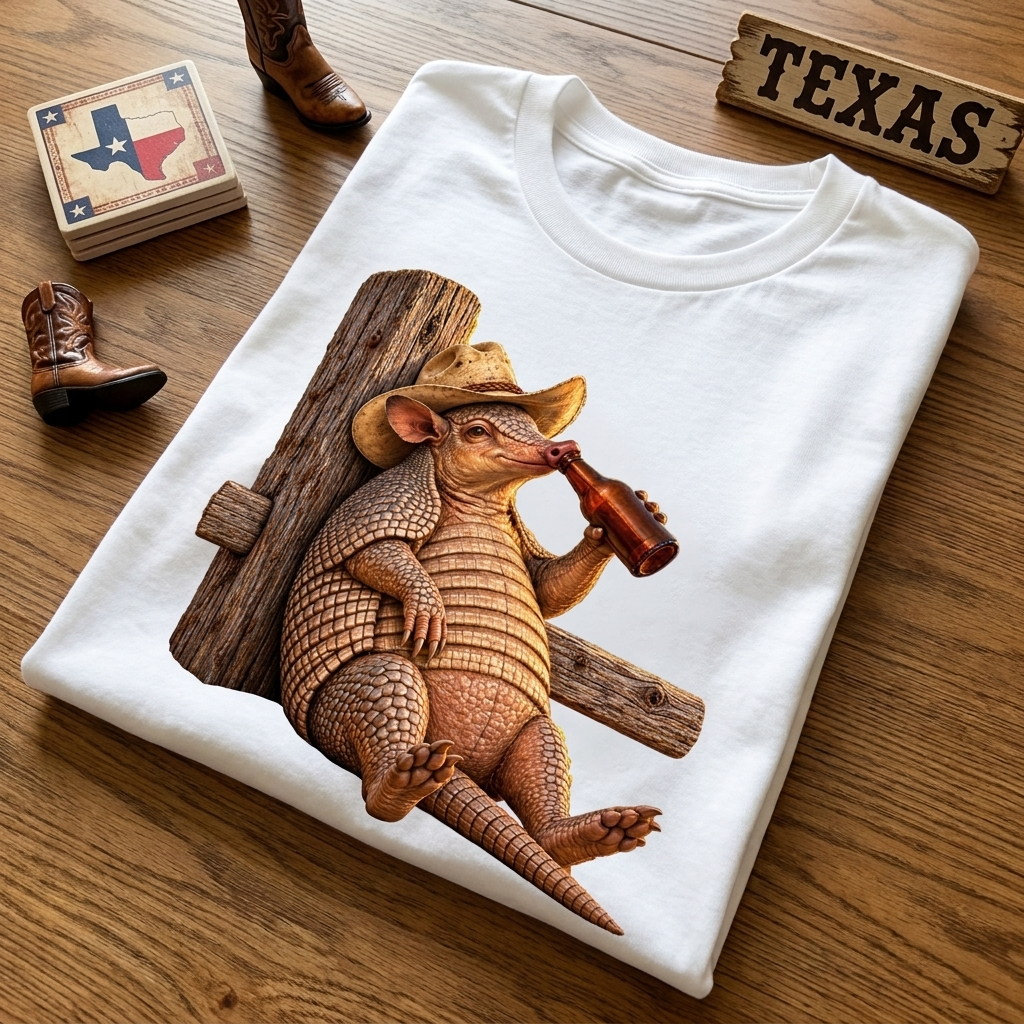 Funny Armadillo T Shirt, Cowboy Armadillo Shirt, Texas Beer Shirt, Western Graphic Tee, Funny Texas Gift, Country Humor Tee