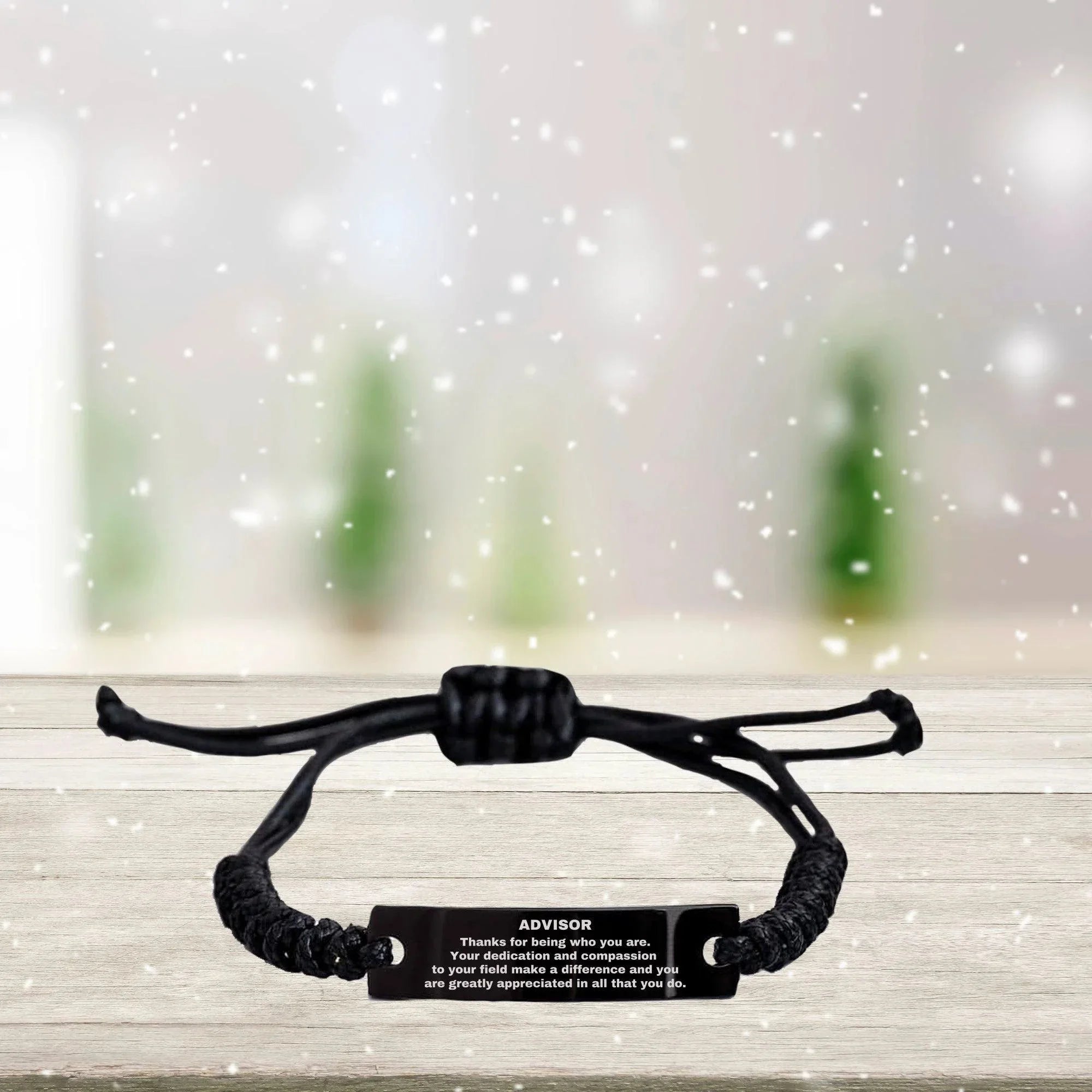 Advisor Black Braided Leather Rope Engraved Bracelet - Thanks for being who you are - Birthday Christmas Jewelry Gifts Coworkers Colleague Boss