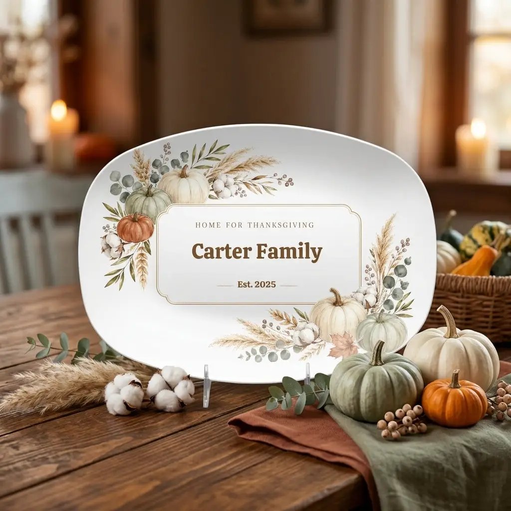 Personalized Thanksgiving Platter, Custom Family Name Serving Tray, Fall Pumpkin Platter, Thanksgiving Hostess Gift, Family Keepsake