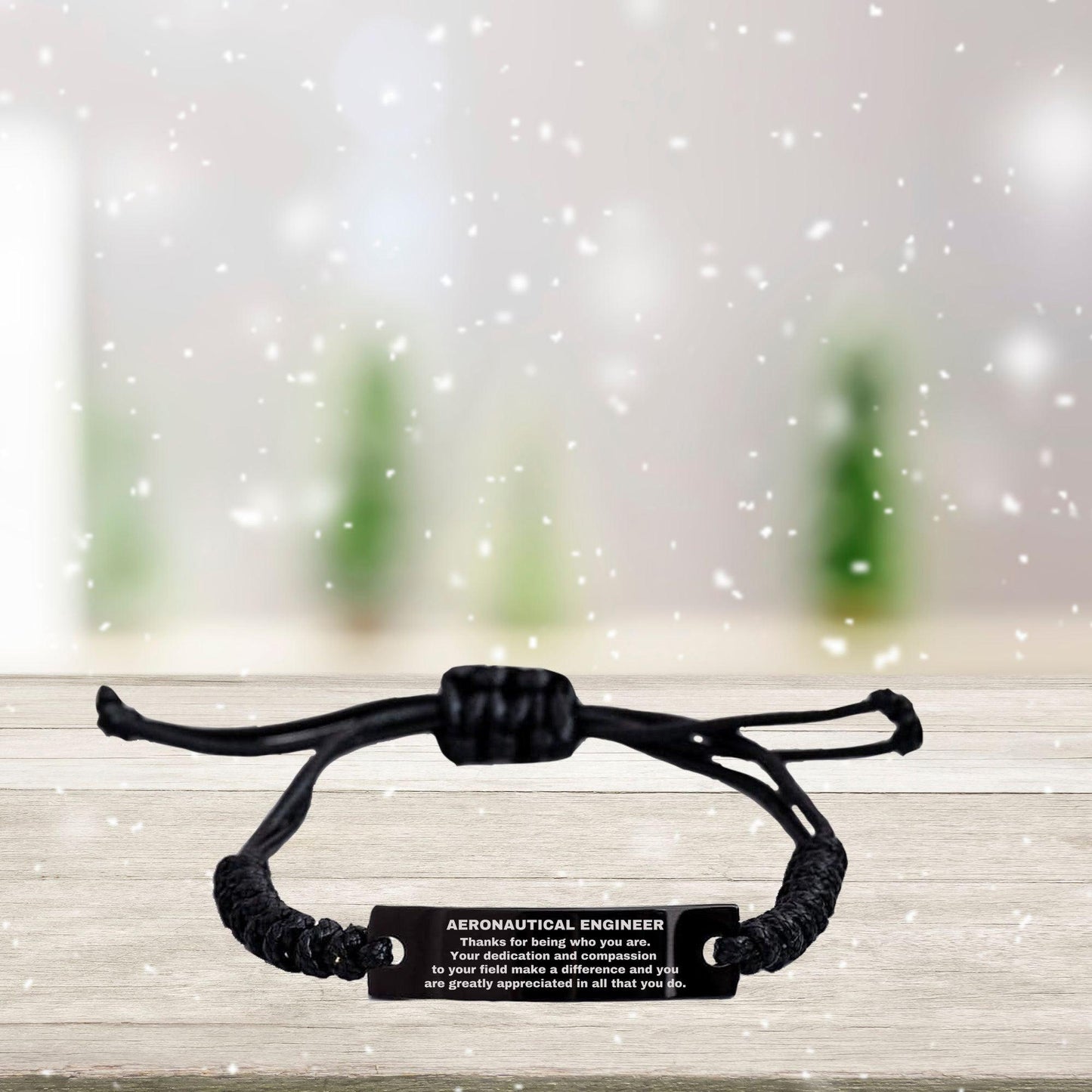 Aeronautical Engineer Black Braided Leather Rope Engraved Bracelet - Thanks for being who you are - Birthday Christmas Jewelry Gifts Coworkers Colleague Boss - Mallard Moon Gift Shop