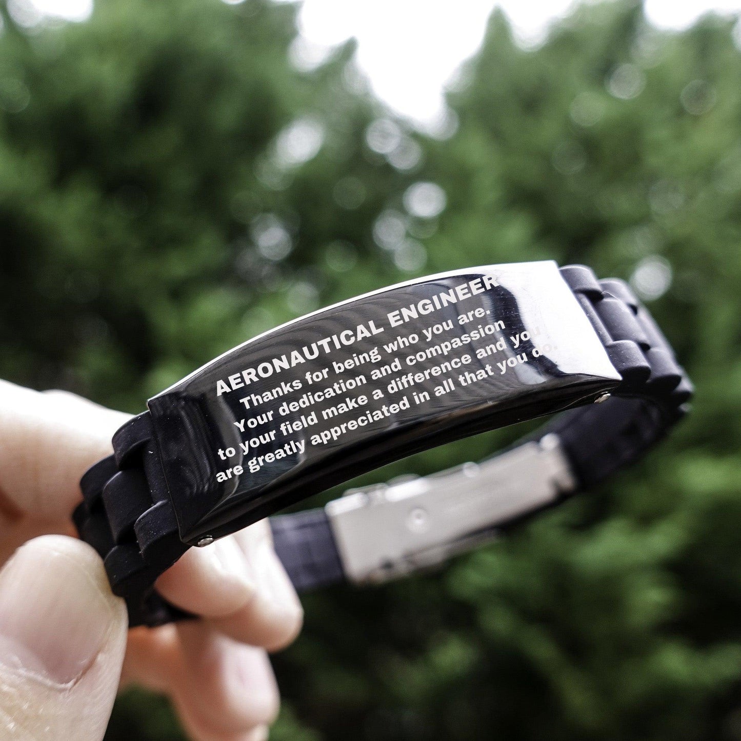 Aeronautical Engineer Black Glidelock Clasp Engraved Bracelet - Thanks for being who you are - Birthday Christmas Jewelry Gifts Coworkers Colleague Boss - Mallard Moon Gift Shop