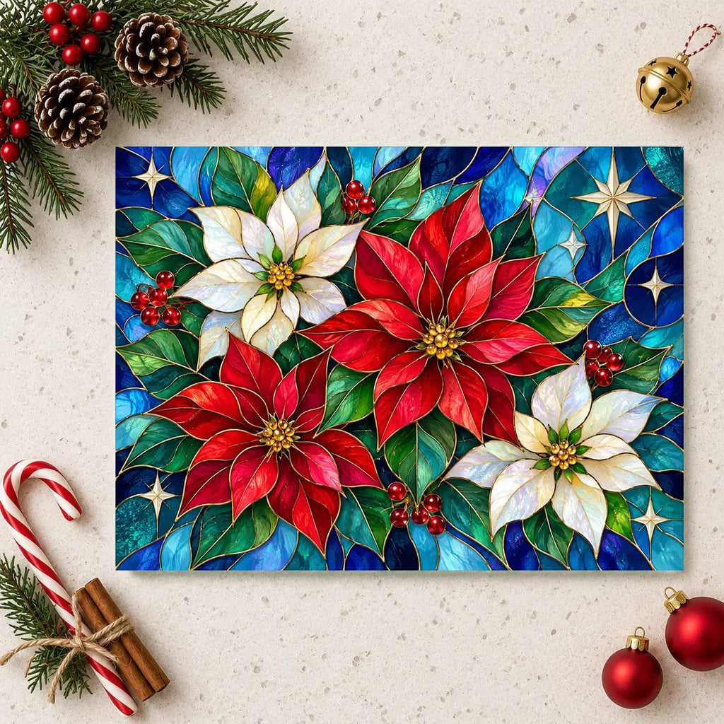 Christmas Poinsettia Glass Cutting Board, Stained Glass Floral Kitchen Decor, Holiday Serving Board, Festive Christmas Kitchen Gift