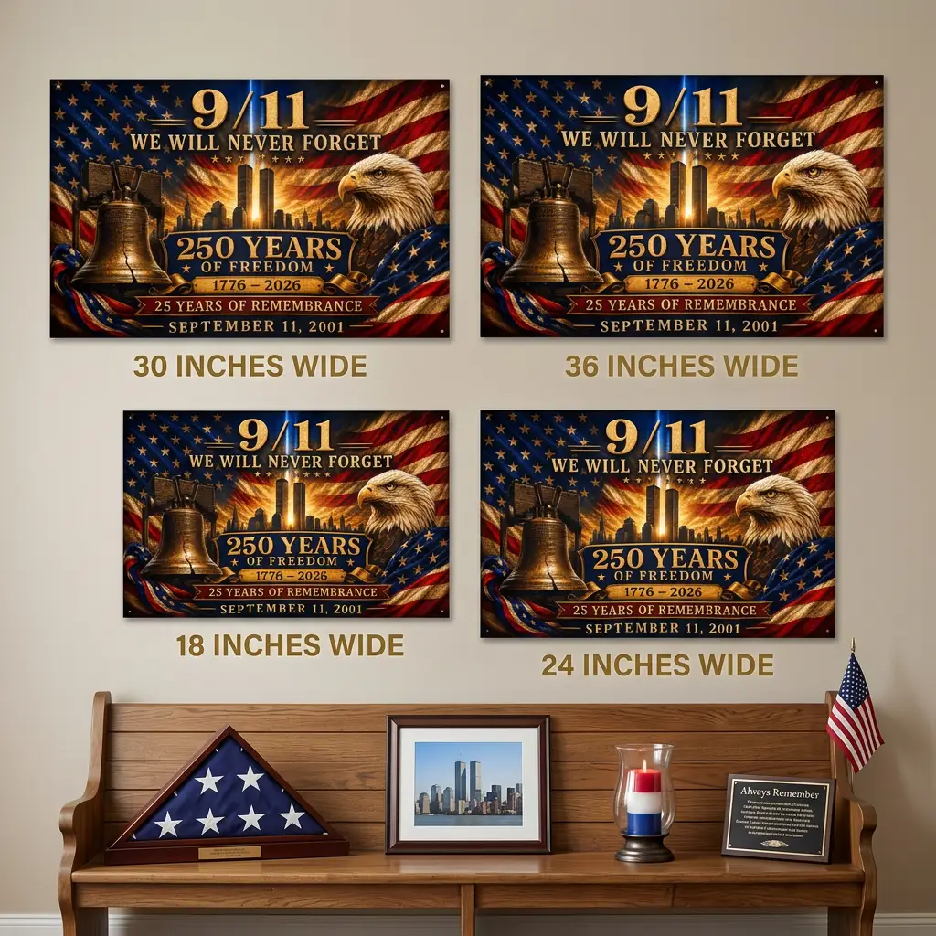 9/11 25th Anniversary Flag, 250 Years of Freedom 1776-2026, Double Sided September 11 Memorial Flag, America 250 Decor