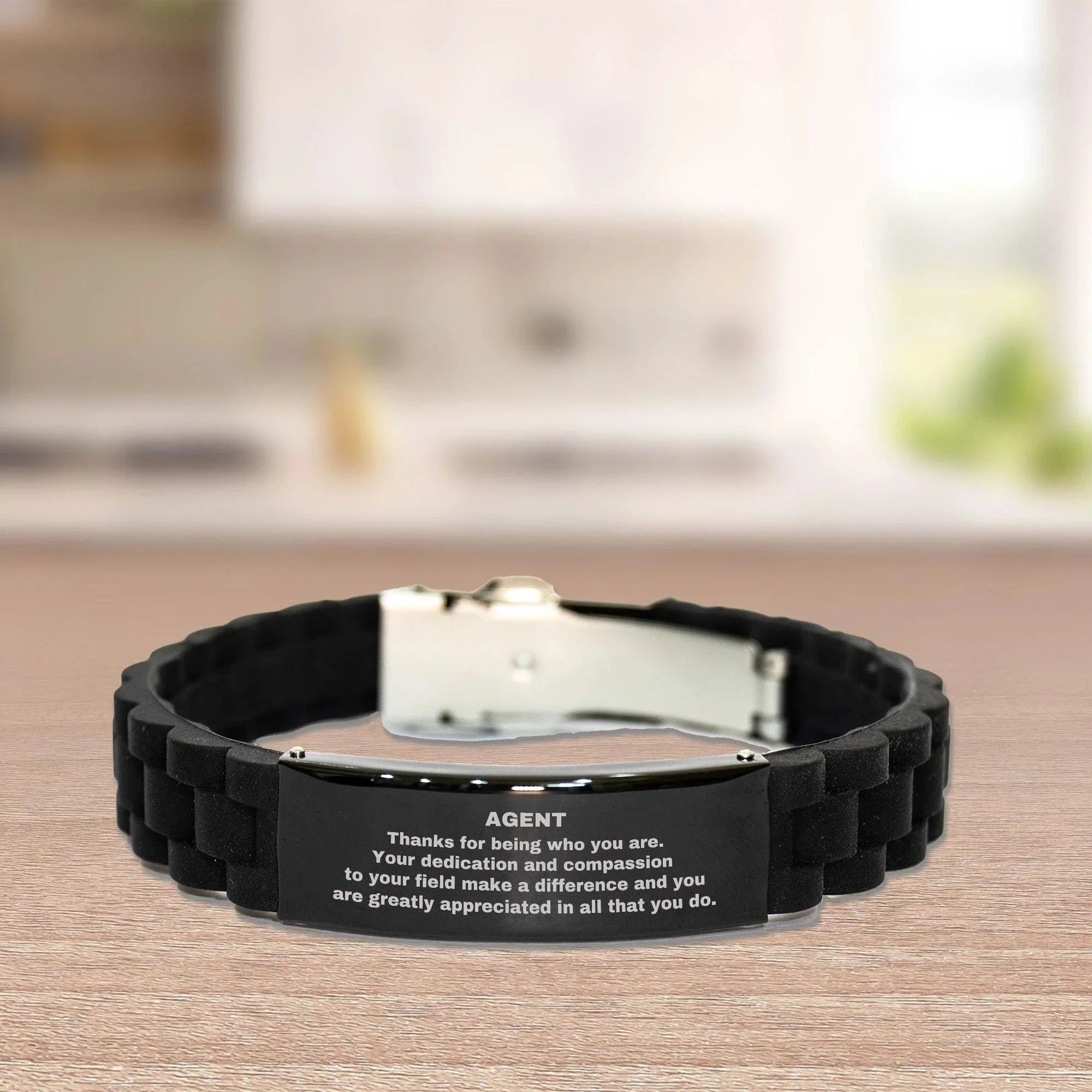 Agent Black Glidelock Clasp Engraved Bracelet - Thanks for being who you are - Birthday Christmas Jewelry Gifts Coworkers Colleague Boss